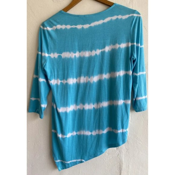 COPY - Chico's Top 0P Petite Small Blue Tie Dye Asymmetrical 3/4 Sleeve V-Neck … - Picture 6 of 9